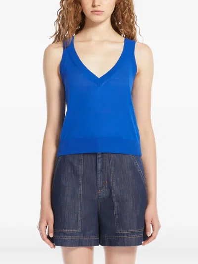 Weekend Max Mara Long-sleeved Cardigan And Vest Combination Two-piece Set In Blue
