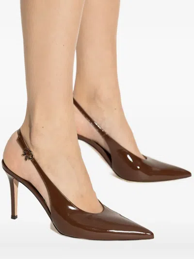 Gianvito Rossi Robbie 85 Patent Leather Slingback Pumps In Brown