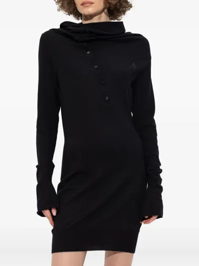 Attico Mock-neck Button-up Mini Dress In Black
