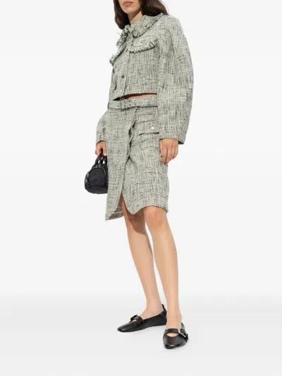 Ganni Belted Mini Tweed Skirt In Gray