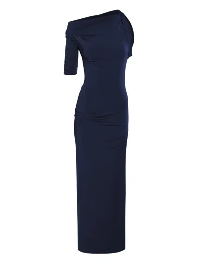 Jacquemus Draped One-shoulder Dress In Blue