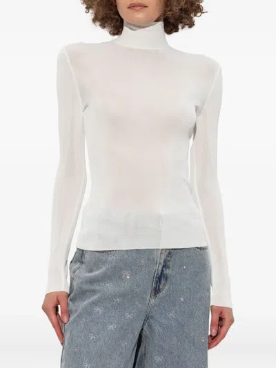 Self-portrait Ribbed High-neck Top In Neutral