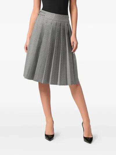 Philipp Plein Houndstooth Pleated Midi Skirt In Gray