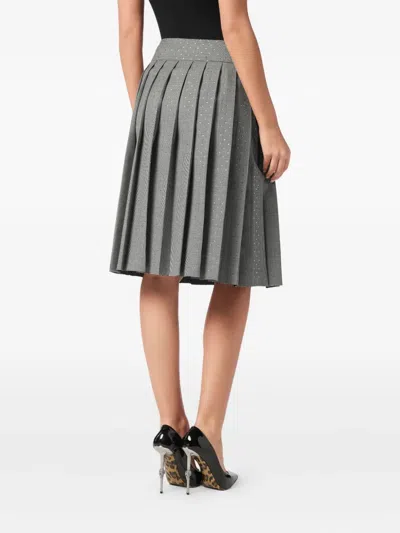 Philipp Plein Houndstooth Pleated Midi Skirt In Gray
