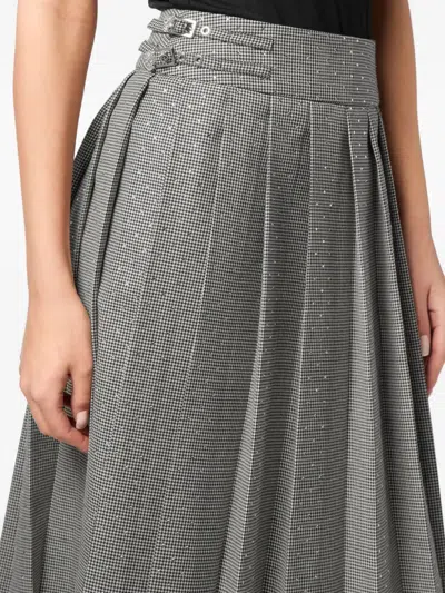 Philipp Plein Houndstooth Pleated Midi Skirt In Gray