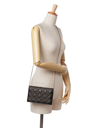 Pre-owned Dior 2017 Studded Calfskin Cannage Lady  Wallet On Chain Crossbody Bag