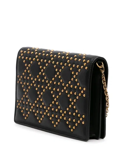 Pre-owned Dior 2017 Studded Calfskin Cannage Lady  Wallet On Chain Crossbody Bag