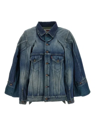 Junya Watanabe Double-layer Faded Denim Jacket With Chest Pockets