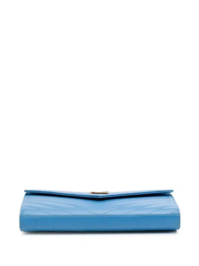 Pre-owned Saint Laurent 2015 Grain De Poudre Matelasse Chevron Monogram Chain Wallet Crossbody Bag