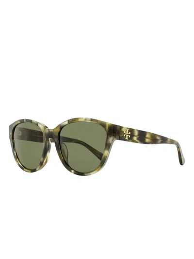 Tory Burch Pantos Logo-plaque Sunglasses In Green