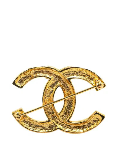 Pre-owned Chanel 1950-1970 Gold Plated Rhinestone Cc Brooch Costume Brooch