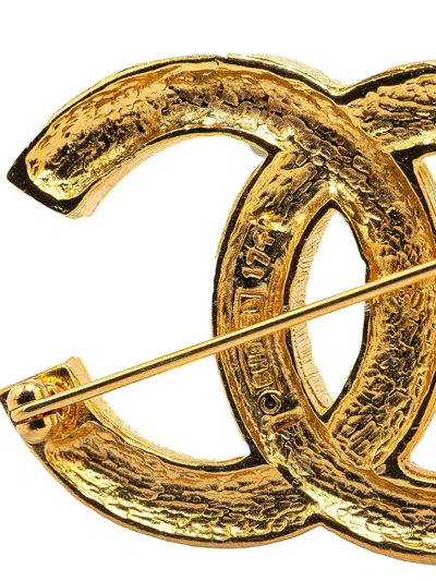 Pre-owned Chanel 1950-1970 Gold Plated Rhinestone Cc Brooch Costume Brooch