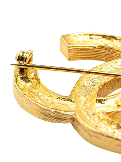 Pre-owned Chanel 1950-1970 Gold Plated Rhinestone Cc Brooch Costume Brooch