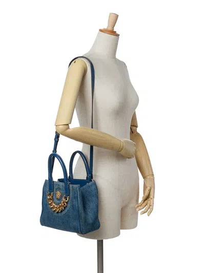 Pre-owned Versace 2021-2025 Small Denim La Medusa Chain Top Handle Bag Satchel