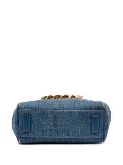 Pre-owned Versace 2021-2025 Small Denim La Medusa Chain Top Handle Bag Satchel