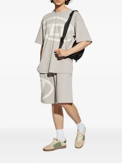 Diesel Crow Logo-print Drawstring Shorts In Gray