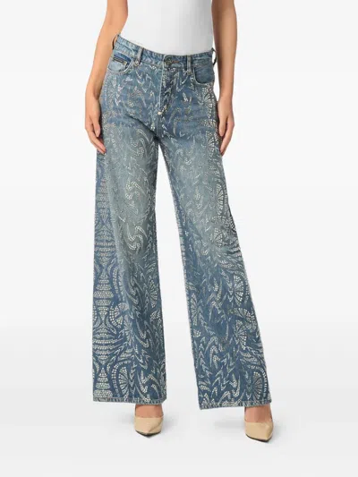 Philipp Plein Rhinestone-embellished Jeans In Blue
