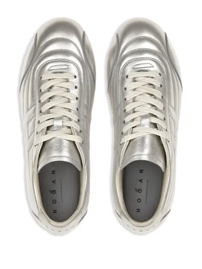 Hogan Metallic Leather H671 Allacciato Sneakers In White