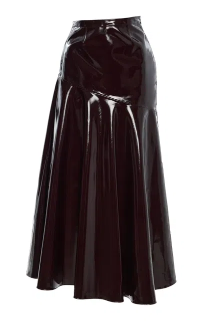 Adam Lippes Tess Mid-rise Lacquer-canvas Midi Skirt In Brown