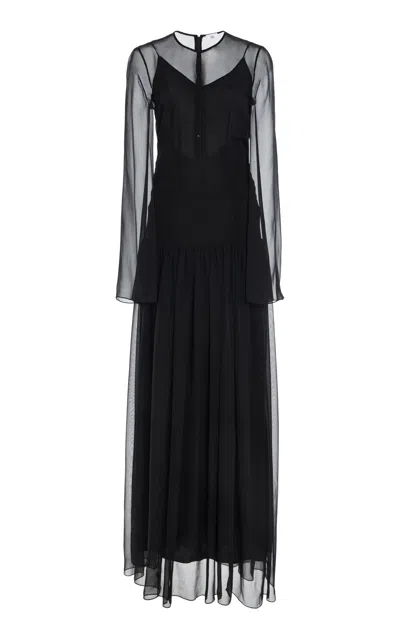 Adam Lippes Drop-waist Silk-chiffon Maxi Dress In Black