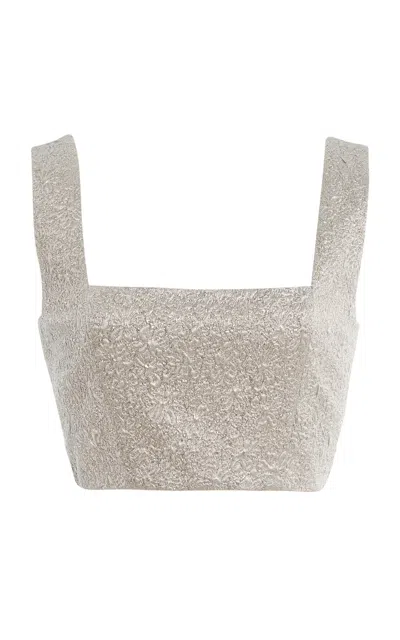 Adam Lippes Metallic Floral Silk-blend Crop Top