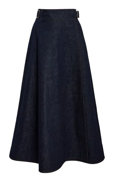 Adam Lippes Wrap Denim Midi Skirt In Black