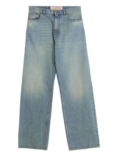 Valentino Straight Trousers With Belt Loops And Five Pockets In Blue