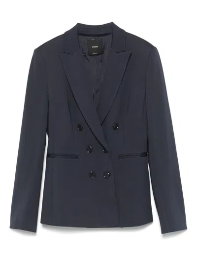 Pinko Tailored Double-breasted Blazer With Deep V-neckline In Blue