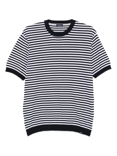 Paul & Shark Striped Short Sleeve Crew Neck Sweater In White