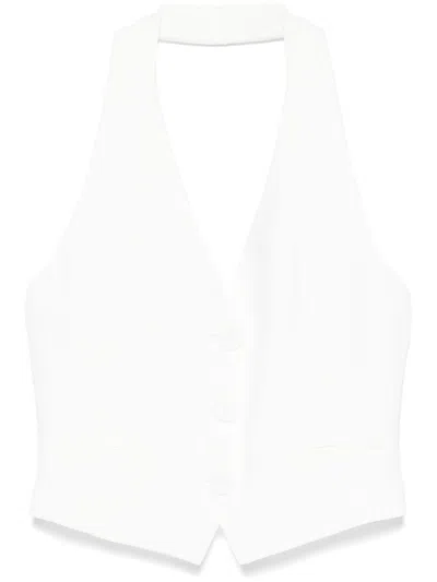 Patrizia Pepe Sleeveless White Polyester Vest With Deep V-neck In White