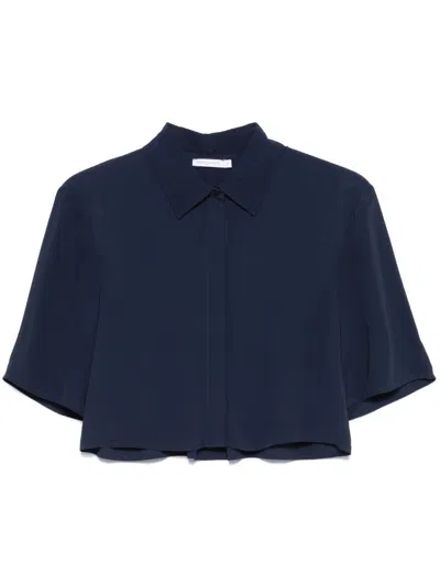 Patrizia Pepe Navy Blue Logo-appliqu Cropped Shirt In Blue