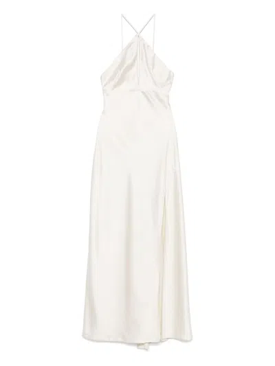 Patrizia Pepe Light Beige Maxi Dress With Keyhole Detail In White