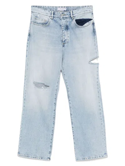 Icon Denim Light Blue Jeans With Cut-out Details On The Front And Wide Leg In Blue