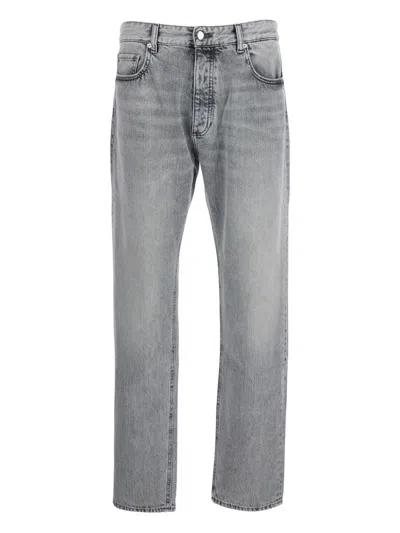Icon Denim Grey Pants With Belt Loops And Rear Logo Patch In Denim Man In Gray