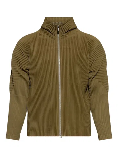 Issey Miyake Olive Green Zip-up Jacket With Ribbed Texture