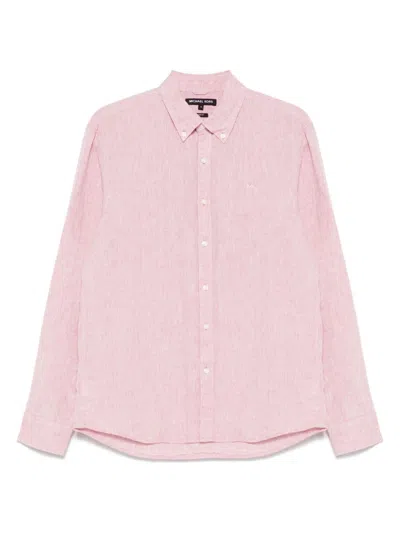 Michael Kors Tailored Shirt With Button-down Collar And Curved Hem In Pink