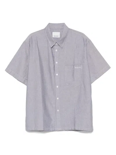 Isabel Marant Cotton Shirt With Short Sleeves And Side Slits In Gray
