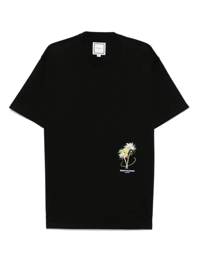 Wooyoungmi Black Crewneck T-shirt With Logo Detail On The Front And Maxi Logo Print On The Rear In Cotton Man In Black