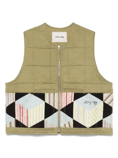 Story Mfg. Green Sleeveless Zip Vest In Green