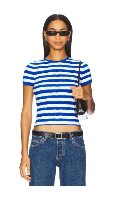 Alice And Olivia Tess Striped Ribbed Cotton-blend Top In Blue