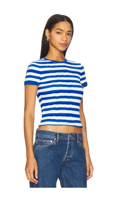 Alice And Olivia Tess Striped Ribbed Cotton-blend Top In Blue