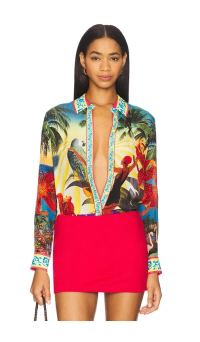 Alice And Olivia Island Dreams Willa Placket Top In Multi