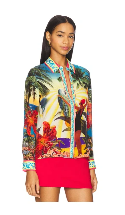 Alice And Olivia Island Dreams Willa Placket Top In Multi