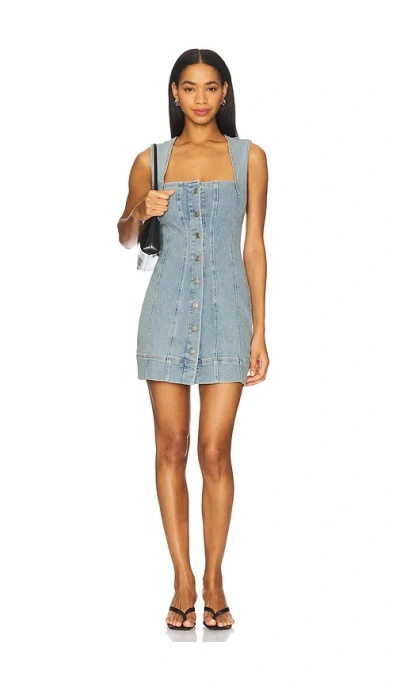Good American Button-up Power Stretch Denim Minidress In Blue