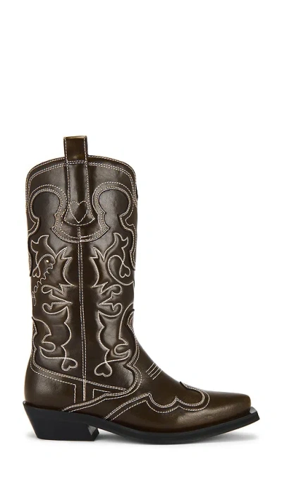 Ganni Mid Shaft Embroidered Western Boots