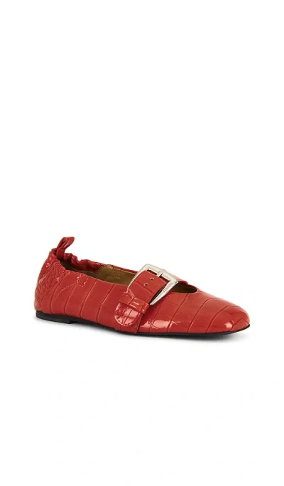 Ganni Butterfly Strap Shiny Croco Ballerina Flat