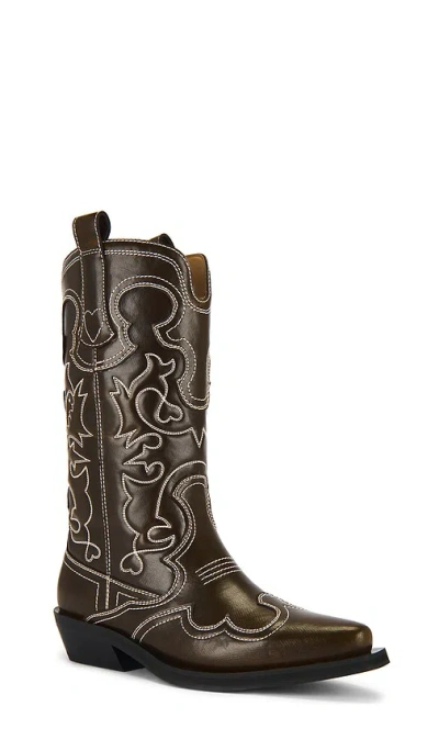 Ganni Mid Shaft Embroidered Western Boots