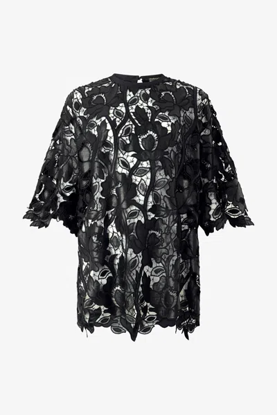 Roberto Cavalli Lace Top With Floral Macramé In Black