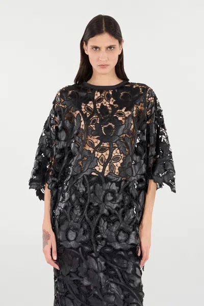 Roberto Cavalli Lace Top With Floral Macramé In Black