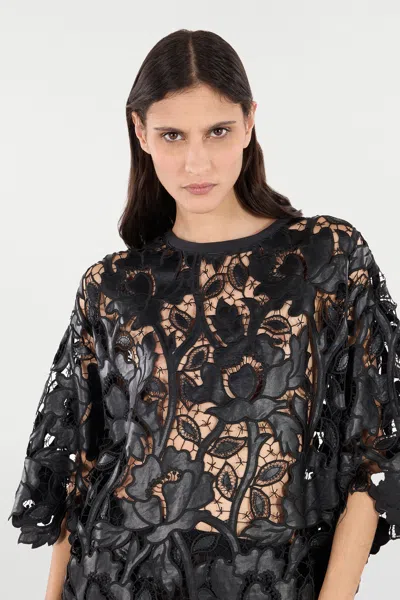 Roberto Cavalli Lace Top With Floral Macramé In Black